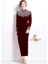 Long Sleeve Velvet Sequins Party Dress