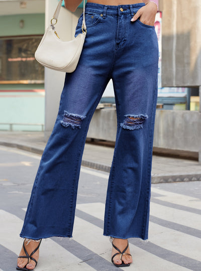 Cowboy Wide-leg Trousers Holes Pant Jeans