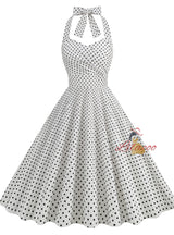 Retro Contrast Polka-dot Halter Dress