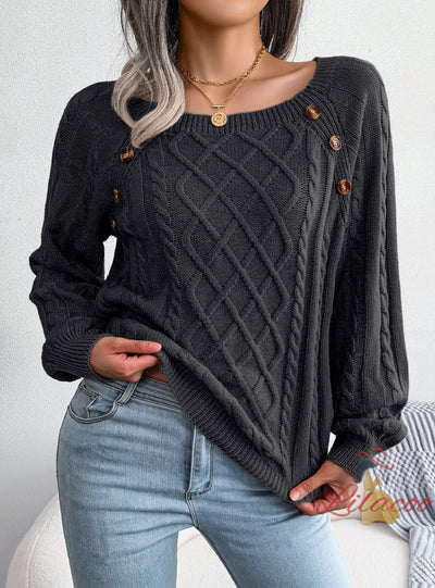 Leisure Button Twist Knit Pullover Sweater