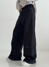 Solid Color Pocket Loose Straight Casual Pants