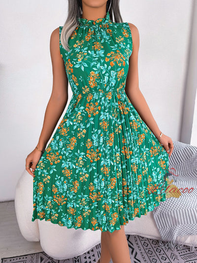 Wooden Ear Flower Pleated Dress