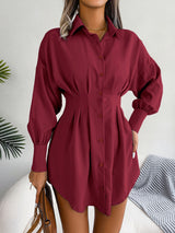 Lantern Sleeve Silm Waist Shirt Dress