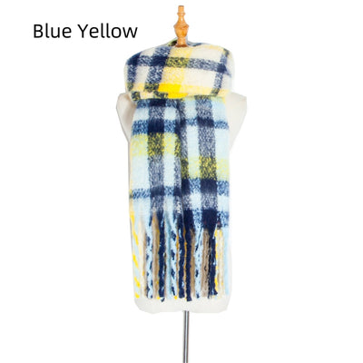 Polyester Plaid Tassel Padded Shawl Scarf