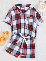 Summer Short Sleeve Top Plaid Suit