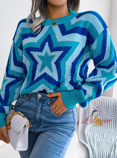 Fashion Contrast Star Long Sleeve Sweater