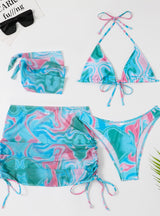 Tie-dyeing Split Four-piece Skirt Swimsuit