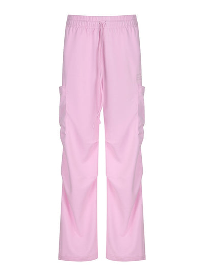 Pink Pocket Drawstring High Waist Pant