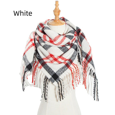 Fringed Square Scarf Black and White Plaid Shawl