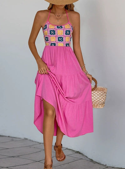 Sleeveless Halter Rose Print Dress