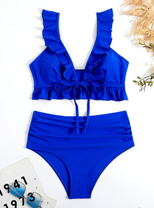 Women Split Pleated Ruffled Bikini