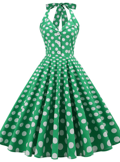 Retro Lapels Polka Dots Dress