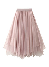 High Waist Slim Irregular Pleated Beaded Gauze Skirt