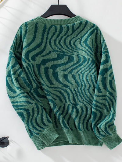 Women Zebra Striped Turtleneck Sweater