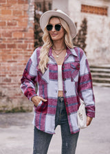 Autumn and Winter Casual Plaid Loose Pocket Coat