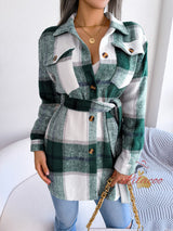 Leisure Contrast Plaid Long Sleeve Padded Coat