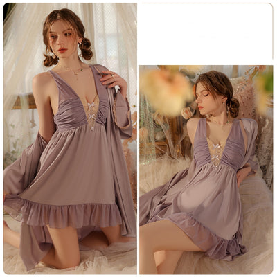 Satin Lace Nightdress with Chest Pad