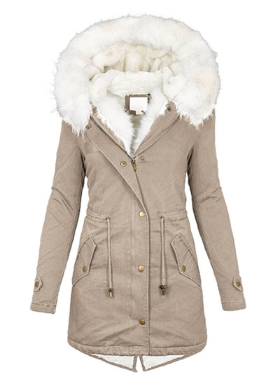 Long White Fur Collar Hooded Coat