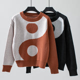 Contrast Color Round Neck Loose Long Sleeve Sweater