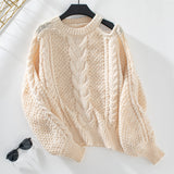 Solid Color Twisted Pullover Sweater