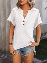 V-neck Button Loose Short Sleeve T-shirt