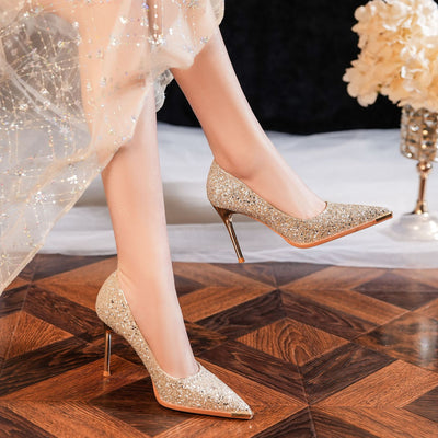 Metal Head Sequined Banquet Wedding Shoes