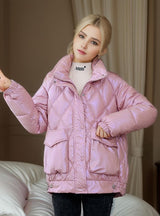 Cotton-padded Stand-up Collar Bright Thick Short Coat