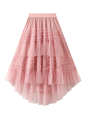 Hi Lo Irregular Splicing Gauze Skirt