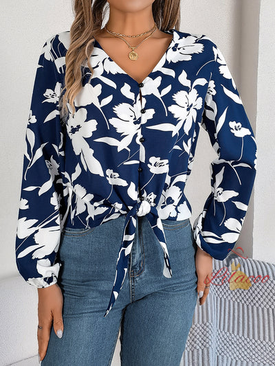 Casual Flower Chiffon Long Sleeve Shirt