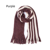 Striped Solid Color Long Tassel Scarf