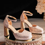 Waterproof Platform Sequins Thick Heel Wedding Shoes