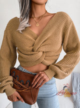 Long Sleeve Knotted Navel Knitted Sweater