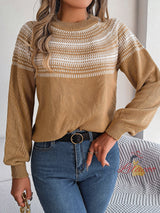 Retro Contrast Striped Long Sleeve Sweater