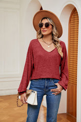 Solid Color V-neck Short Long Sleeve T-shirt