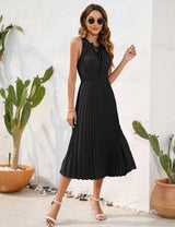 High Waist Pleated Sleeveless Dress