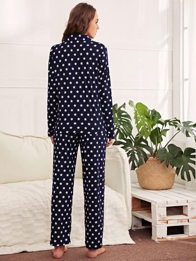 Star Print Top Long Sleeve Suit