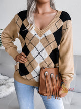 Rhombic Casual V-neck Sweater