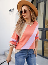 Spliced Round Neck Loose Sweater