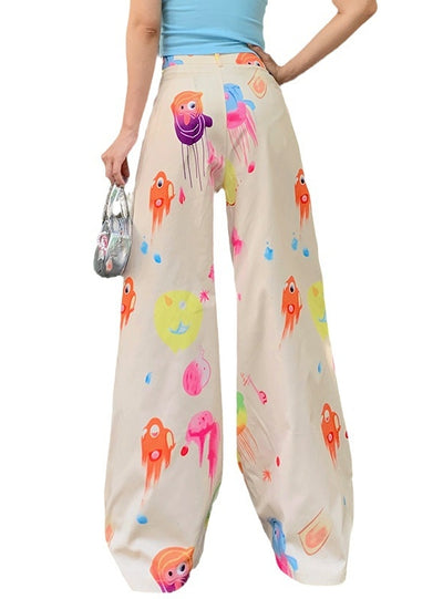 Printed Wide-leg Trousers Pant