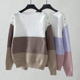 Contrast Color Button Casual Loose Sweater