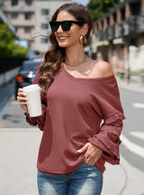 Loose Long-sleeved V-neck T-shirt