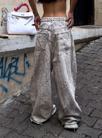 Graffiti Low Waist Wide Leg Jeans