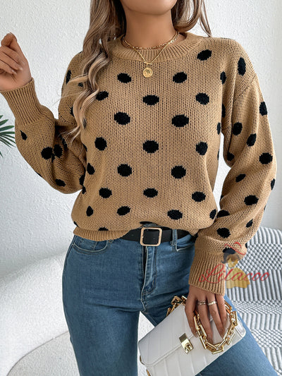 Leisure Contrast Polka-dot Long Sleeve Sweater