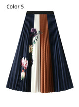 High Waist Slim Printed Pleated Skirt