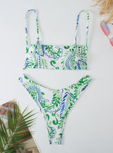 Tie-dyed Straps Rib Printed Swimsuit