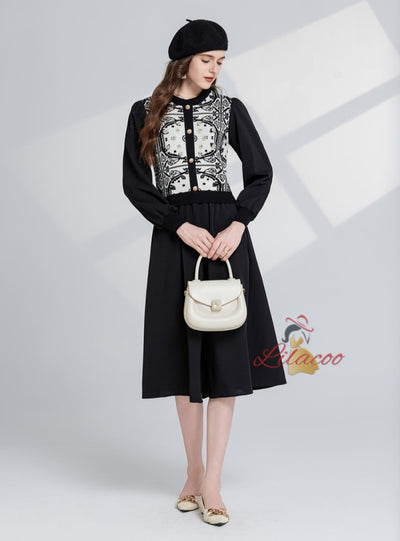 Classical Jacquard Round Neck Long Sleeve Dress