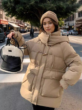 Retro Horn Button Long Cotton-padded Jacket Coat