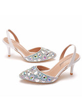 Shallow-mouthed Colored Rhinestone Stiletto Sandals