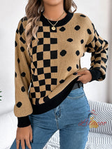 Leisure Contrast Polka Dot Lantern Sleeve Sweater