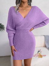 Sexy Cross V-neck Bat Sleeve Dress